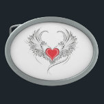 Red Angel Heart mit Flügeln Ovale Gürtelschnalle<br><div class="desc">Artistisch bemalt rotes Herz mit Engelsflügeln grau,  mit schwarz glatten Konturen dekoriert.</div>