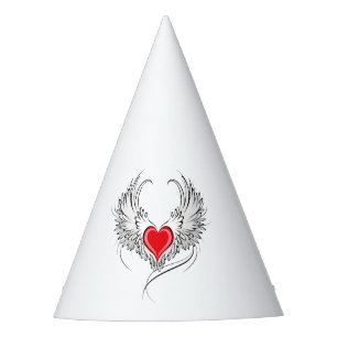 Red Angel Heart mit Flügeln Partyhütchen