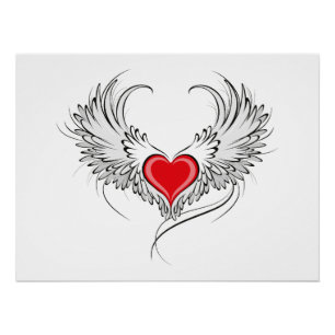 Red Angel Heart mit Flügeln Poster