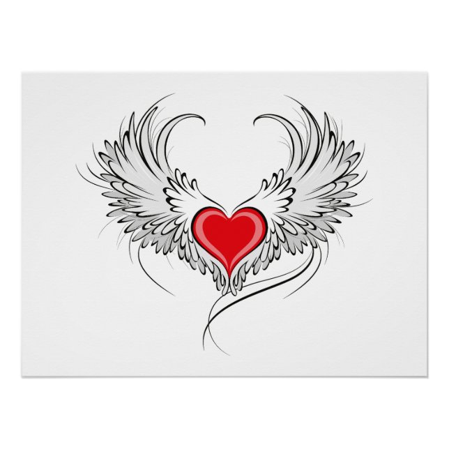 Red Angel Heart mit Flügeln Poster (Vorderseite)