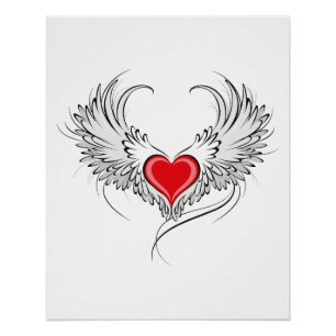 Red Angel Heart mit Flügeln Poster