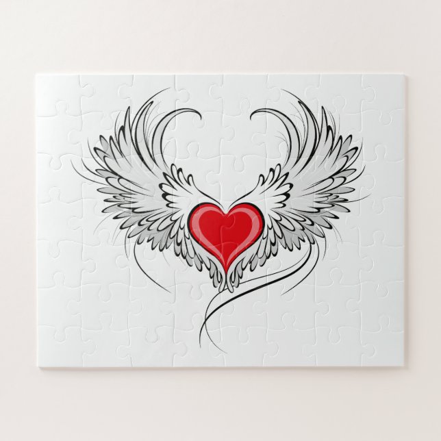Red Angel Heart mit Flügeln Puzzle (Horizontal)