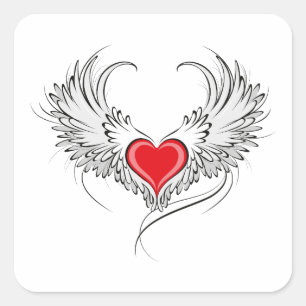 Red Angel Heart mit Flügeln Quadratischer Aufkleber