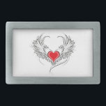 Red Angel Heart mit Flügeln Rechteckige Gürtelschnalle<br><div class="desc">Artistisch bemalt rotes Herz mit Engelsflügeln grau,  mit schwarz glatten Konturen dekoriert.</div>