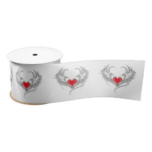 Red Angel Heart mit Flügeln Satinband