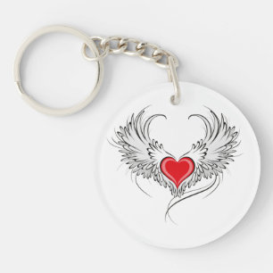 Red Angel Heart mit Flügeln Schlüsselanhänger