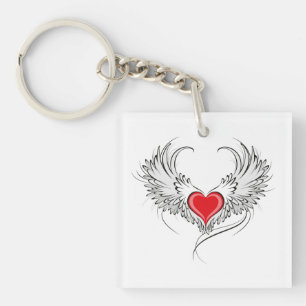 Red Angel Heart mit Flügeln Schlüsselanhänger