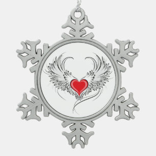 Red Angel Heart mit Flügeln Schneeflocken Zinn-Ornament