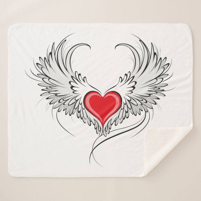 Red Angel Heart mit Flügeln Sherpadecke (Vorderseite (Horizontal))