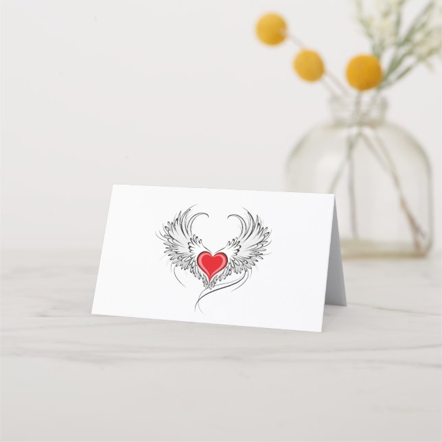 Red Angel Heart mit Flügeln Terminkarte (Vorderseite)
