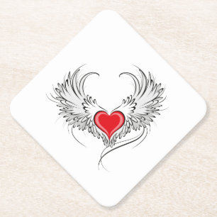 Red Angel Heart mit Flügeln Untersetzer