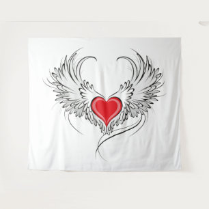 Red Angel Heart mit Flügeln Wandteppich