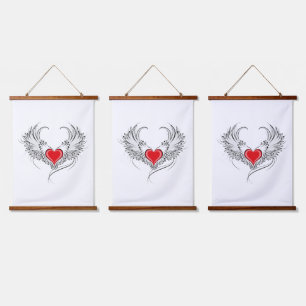 Red Angel Heart mit Flügeln Wandteppich Mit Holzrahmen