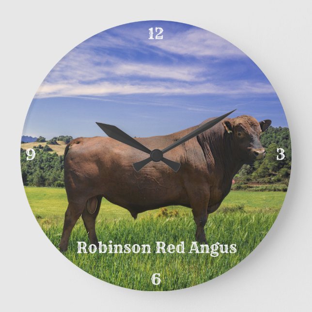 Red Angus Bull Große Wanduhr (Vorderseite)