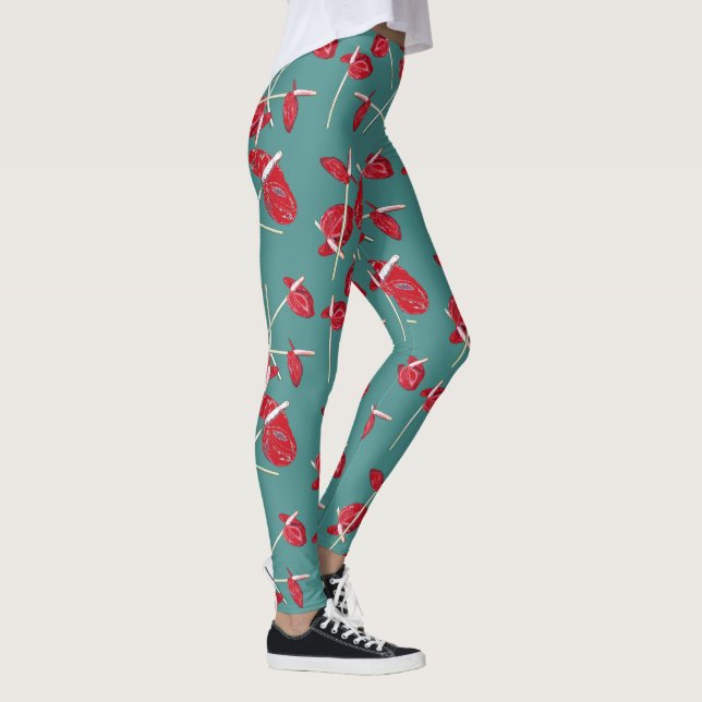 Red Anthurium Blume Muster Champ Leggings (Rechts)