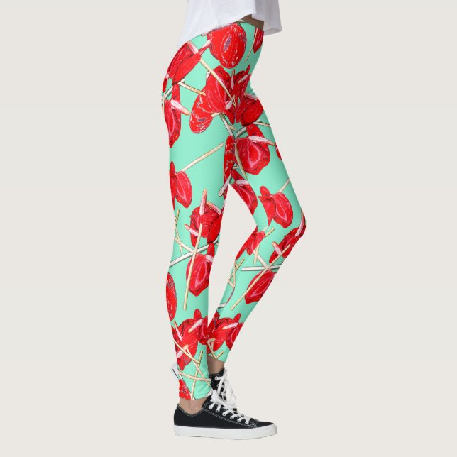 Red Anthurium Blume Muster Champ Leggings (Rechts)