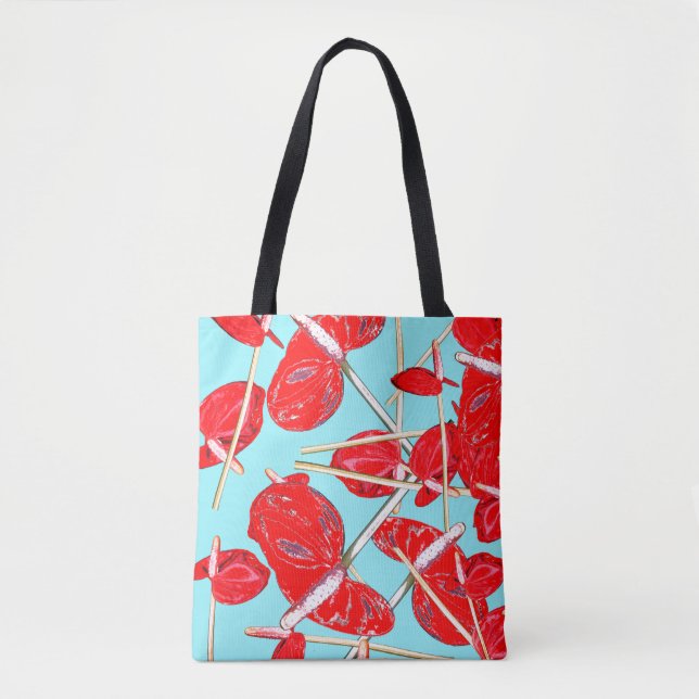 Red Anthurium Blume Muster Tote Tasche (Vorderseite)