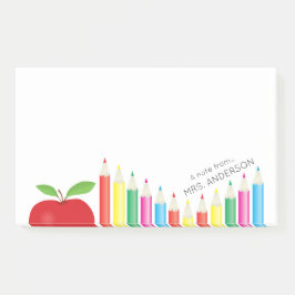 Red Apple and Colored Pencils Lehrer Personalisier Post-it Klebezettel