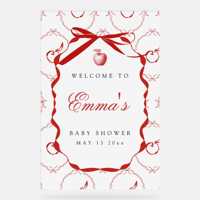 Red Apple Baby Dusche Begrüßung Acrylzeichen Acrylschild (Vorderseite)