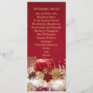 Red Apple Christmas Gold Snowflakes Hochzeitsmenü Menükarte