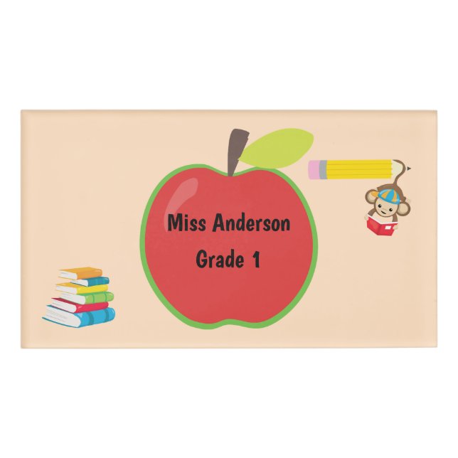 Red Apple Custom Teacher Name Monkey Namenschild (Vorderseite)