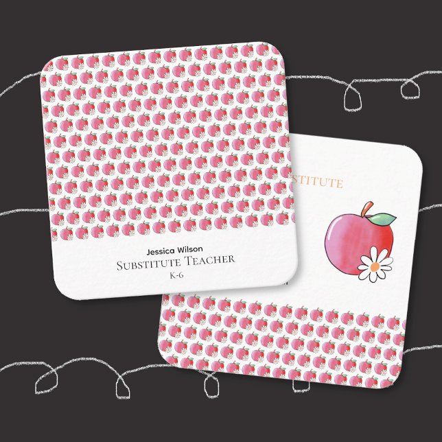 Red Apple Daisy Educator Small Square Contact Card Telefonnummerkarte (Red apple and daisy pattern educator small square contact card .)