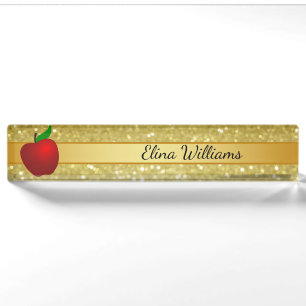 Red Apple Gold Classic Confetti Namensplakette