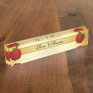 Red Apple Gold Classic Confetti Namensplakette