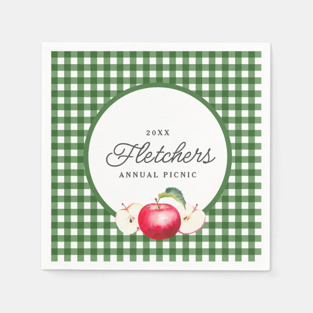 Red Apple & Green Gingham Botanical Custom Serviette (Vorderseite)