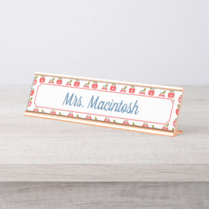 Red Apple & Heart Pattern Personalisiert Teacher Schreibtischnamensplakette