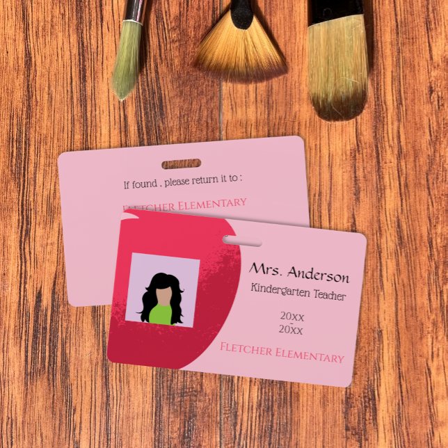 Red Apple Horizontal Foto ID Abzeichen Ausweis (Teacher red apple horizontal photo ID badge .)