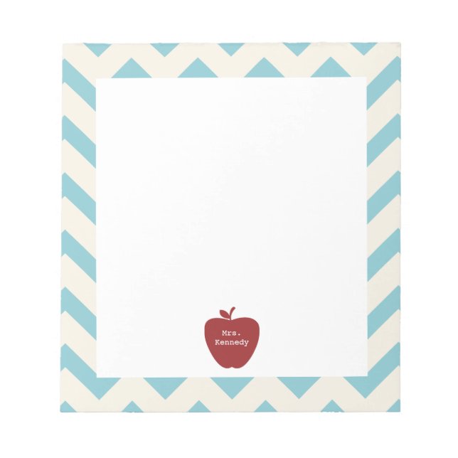 Red Apple Light Blue Zickzack Teacher Notizblock (Vorderseite)