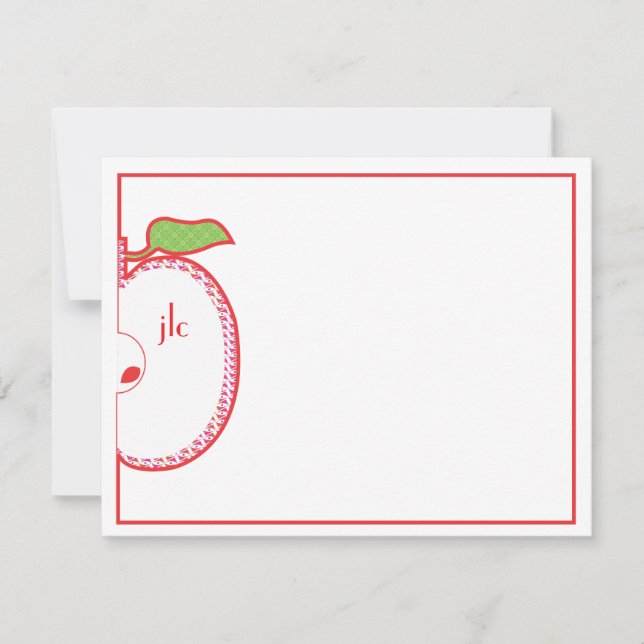 Red Apple Monogram Flat Note Card Mitteilungskarte (Vorderseite)
