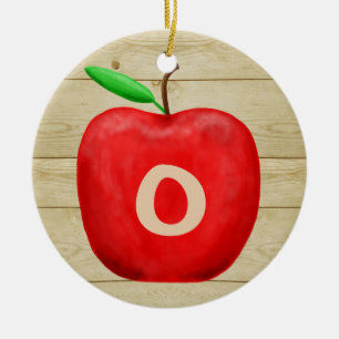 Red Apple Monogram Holiday Keramikornament