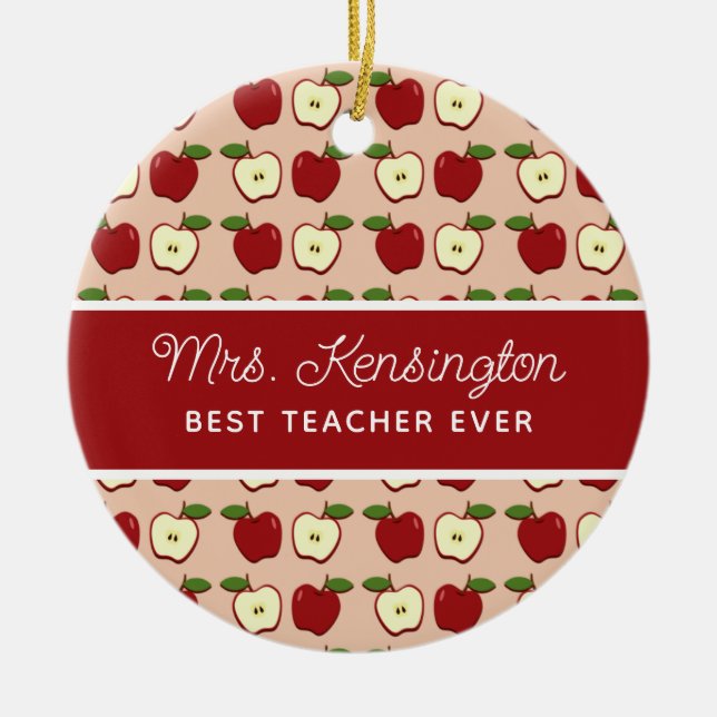 Red Apple Pattern Teacher Appreciator Foto Keramik Ornament (Vorne)