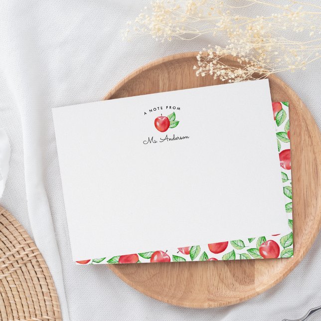 Red Apple | Personalisiert Teacher Stationery Flat Mitteilungskarte (Von Creator hochgeladen)