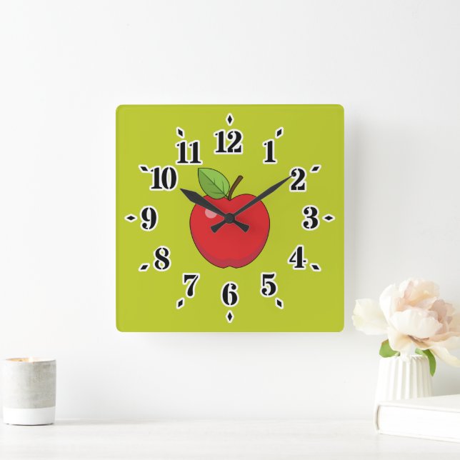 Red Apple Quadratische Wanduhr (Zuhause)