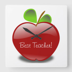 Red Apple Square Wall Clock Best Teacher Quadratische Wanduhr