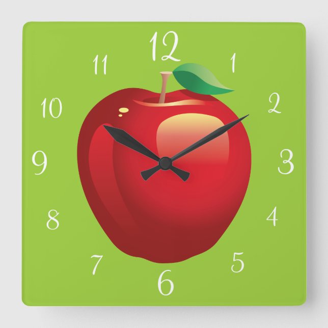 Red Apple Square Wall Quadratische Wanduhr (Vorderseite)