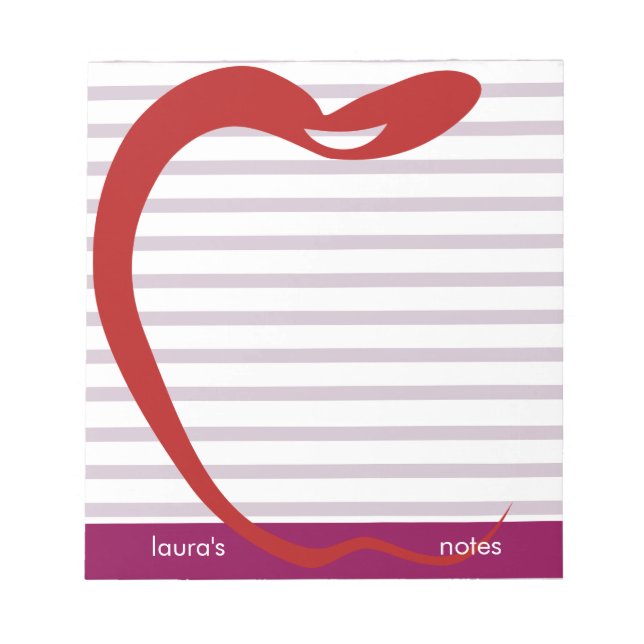 Red Apple Teacher Personalisiert Pink Lines Notizblock (Vorderseite)