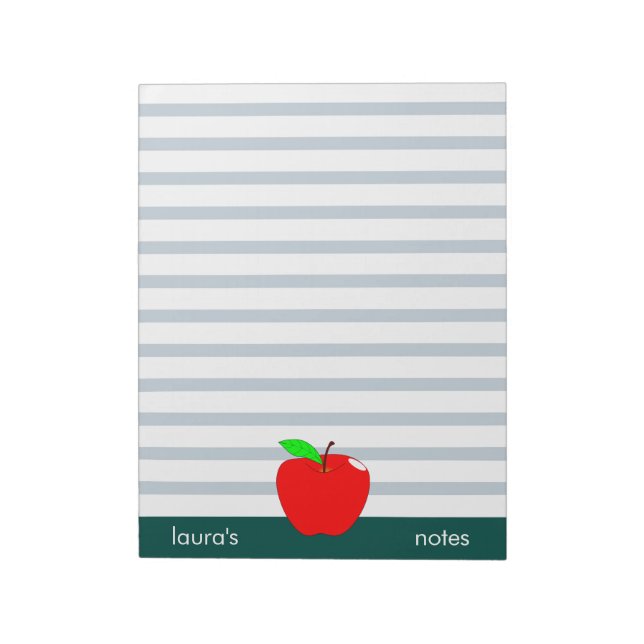 Red Apple Teacher Personalisierte grüne Linien Notizblock (Rotiert)