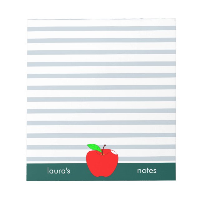 Red Apple Teacher Personalisierte grüne Linien Notizblock (Vorderseite)