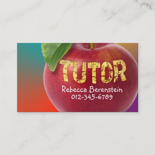 Red Apple Tutor Turquoise Orange Business Card Visitenkarte (Vorderseite)
