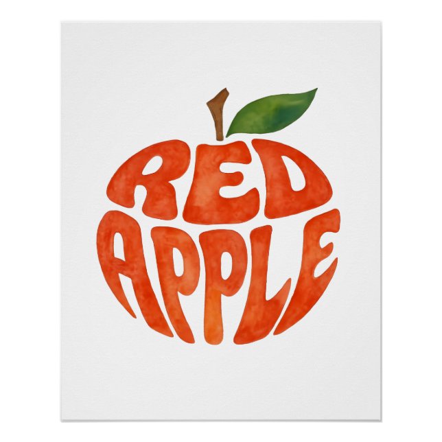 Red Apple Typography Art, Apple Poster (Vorderseite)