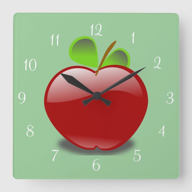 Red Apple Wallclock Quadratische Wanduhr (Vorderseite)