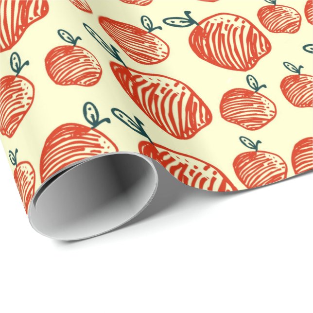 Red Apples Doodle Muster Geschenkpapier (Rolleneckpunkt)