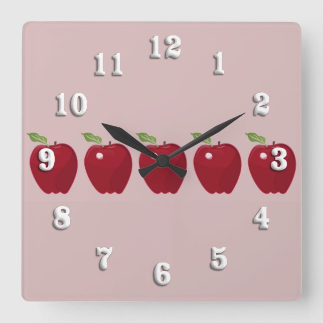 Red Apples Wall Clock Quadratische Wanduhr (Vorderseite)