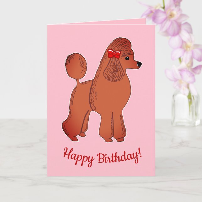 Red Apricot Poodle Pink Happy Birthday Card Karte (Orchidee)
