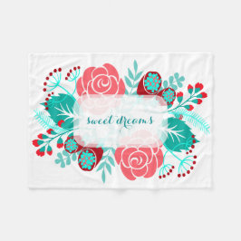 Red Aqua Aquamarines Vintages Blumenmuster Fleecedecke