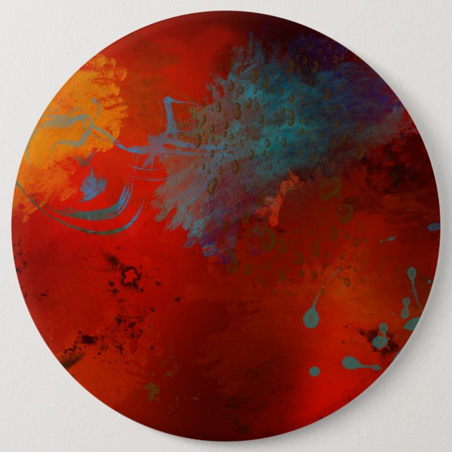 Red, Aqua & Gold Grunge Digitale Abstrakte Kunst Button (Vorderseite)